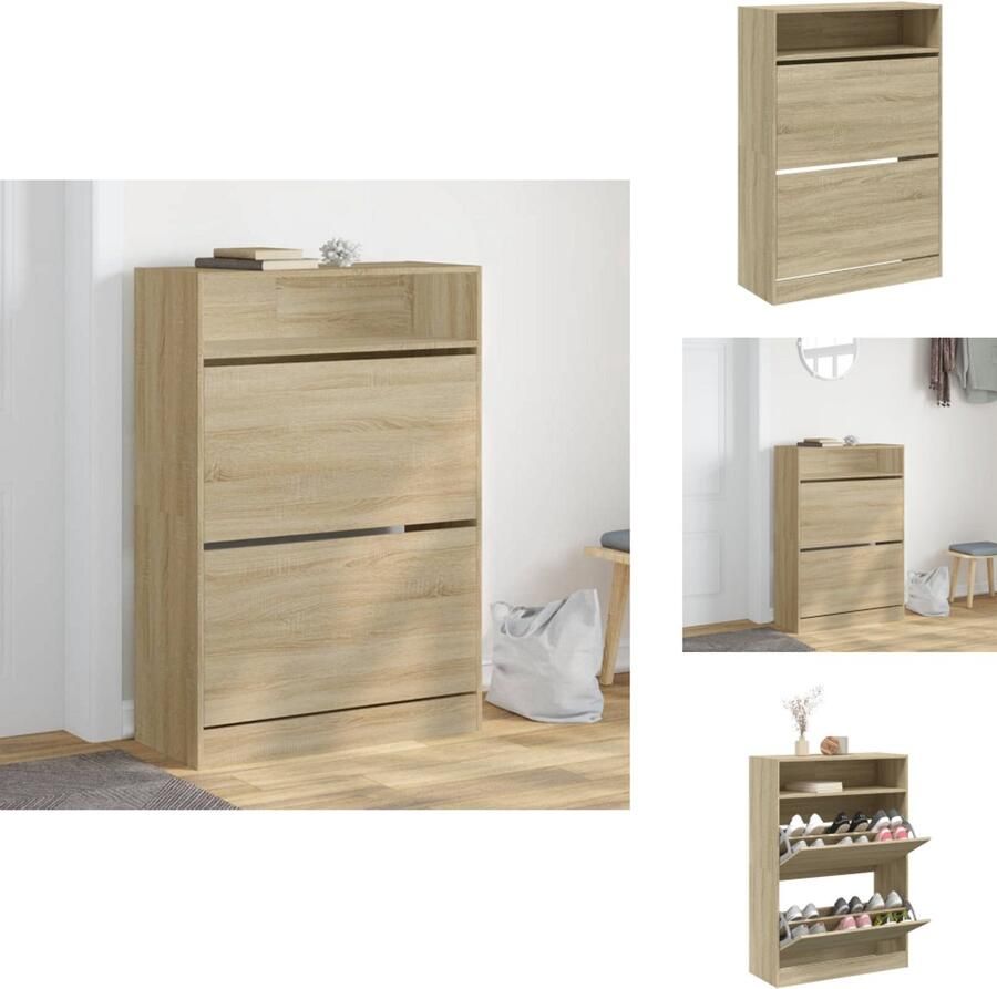 VidaXL Schoenenkast Schoenenkasten Schoenenrek Schoenen Kast Schoenenkast met 2 klaplades 80x34x116 cm sonoma eikenkleurig