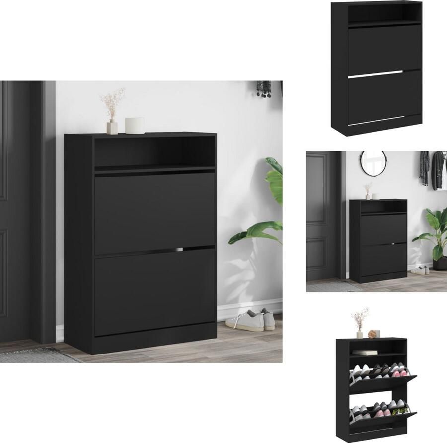 VidaXL Schoenenkast Schoenenkasten Schoenenrek Schoenen Kast Schoenenkast met 2 klaplades 80x34x116 cm zwart