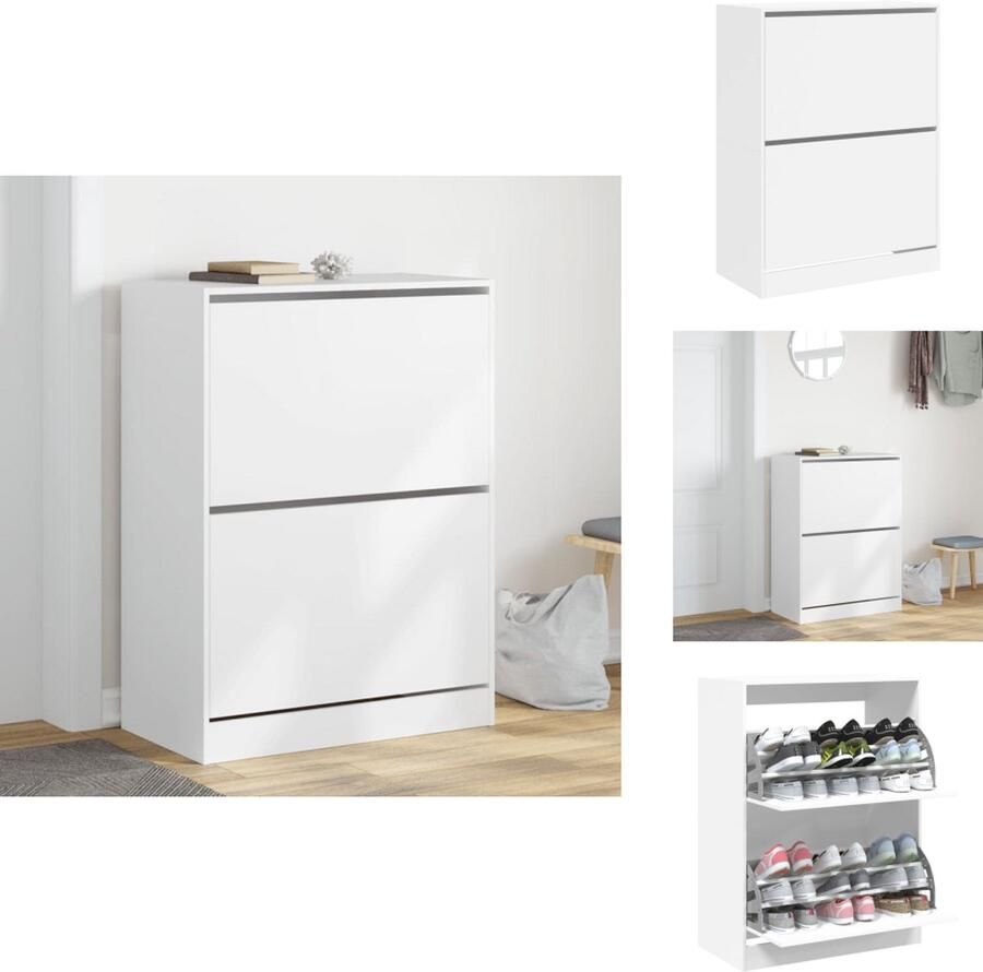 VidaXL Schoenenkast Schoenenkasten Schoenenrek Schoenen Kast Schoenenkast met 2 klaplades 80x42x108 cm wit