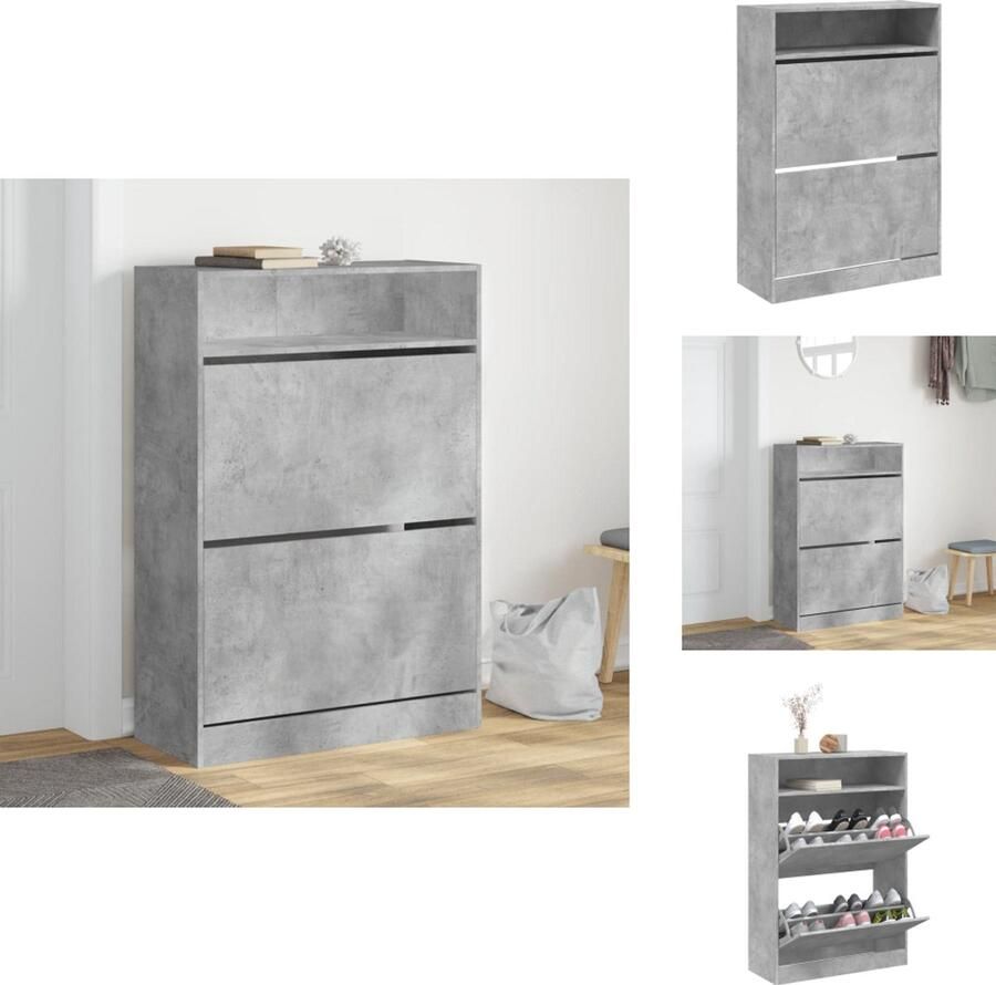 VidaXL Schoenenkast Schoenenkasten Schoenenrek Schoenen Kast Schoenenkast met 2 klaplades 80x34x116 cm betongrijs