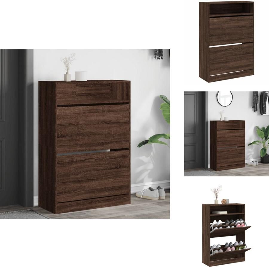 VidaXL Schoenenkast Schoenenkasten Schoenenrek Schoenen Kast Schoenenkast met 2 klaplades 80x34x116 cm bruin eikenkleur