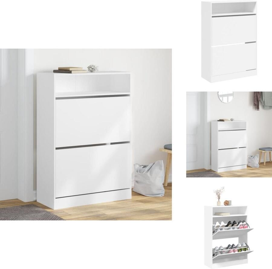 VidaXL Schoenenkast Schoenenkasten Schoenenrek Schoenen Kast Schoenenkast met 2 klaplades 80x34x116 cm wit