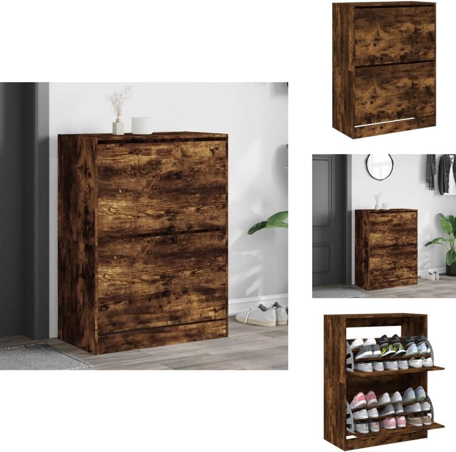 VidaXL Schoenenkast Schoenenkasten Schoenenrek Schoenen Kast Schoenenkast met 2 klaplades 80x42x108 cm gerookt eikenkleurig