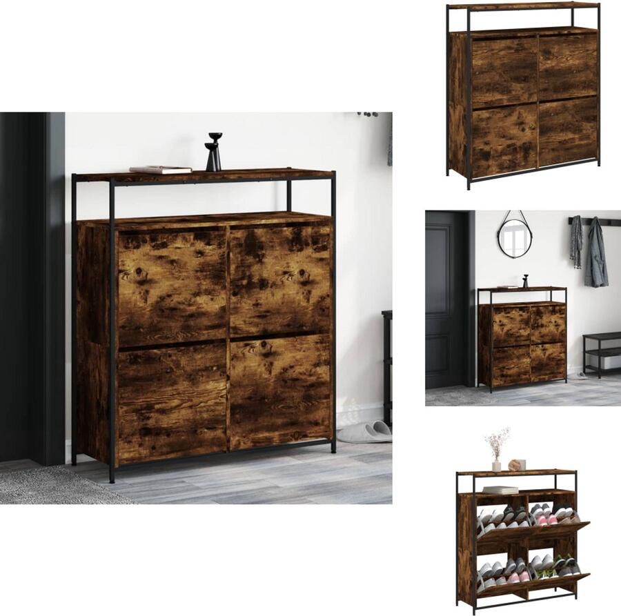 VidaXL Schoenenkast Schoenenkasten Schoenenrek Schoenen Kast Schoenenkast met 4 klaplades 100x34x112 cm gerookt eikenkleurig