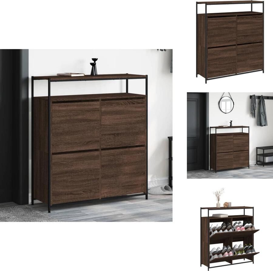 VidaXL Schoenenkast Schoenenkasten Schoenenrek Schoenen Kast Schoenenkast met 4 klaplades 100x34x112 cm bruin eikenkleur