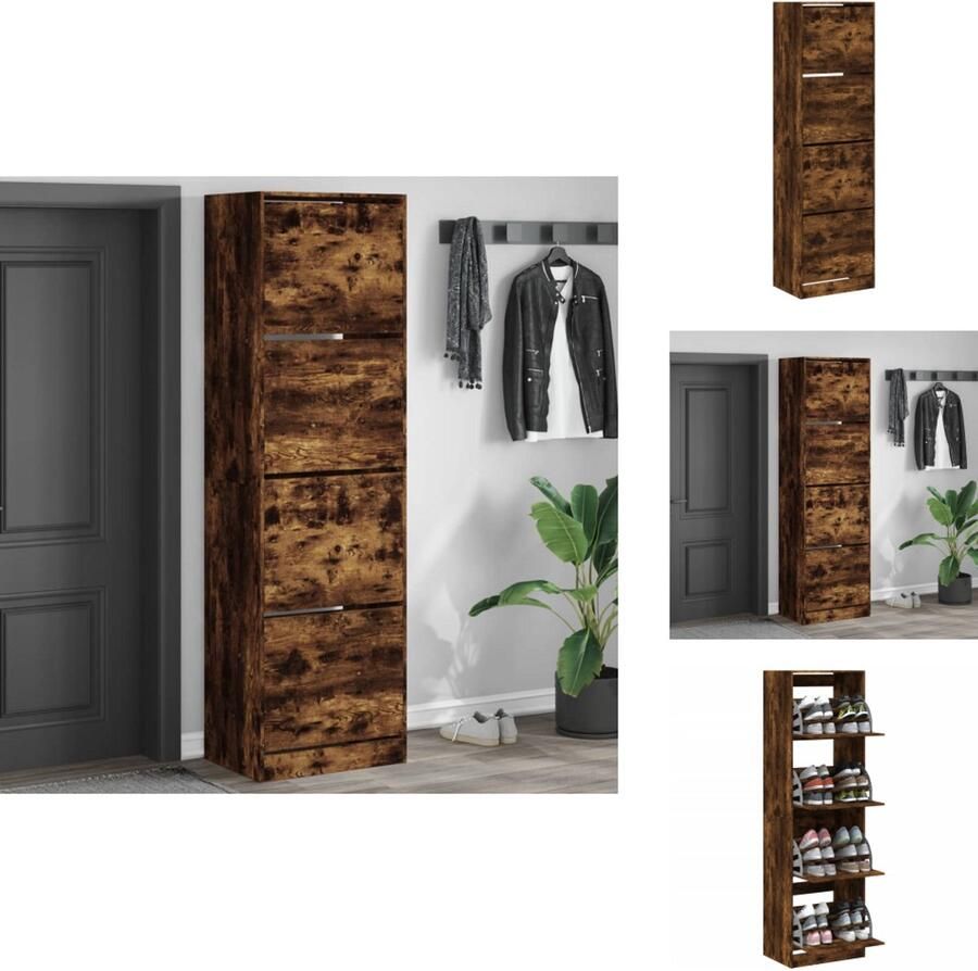 VidaXL Schoenenkast Schoenenkasten Schoenenrek Schoenen Kast Schoenenkast met 4 klaplades 60x42x204 cm gerookt eikenkleurig