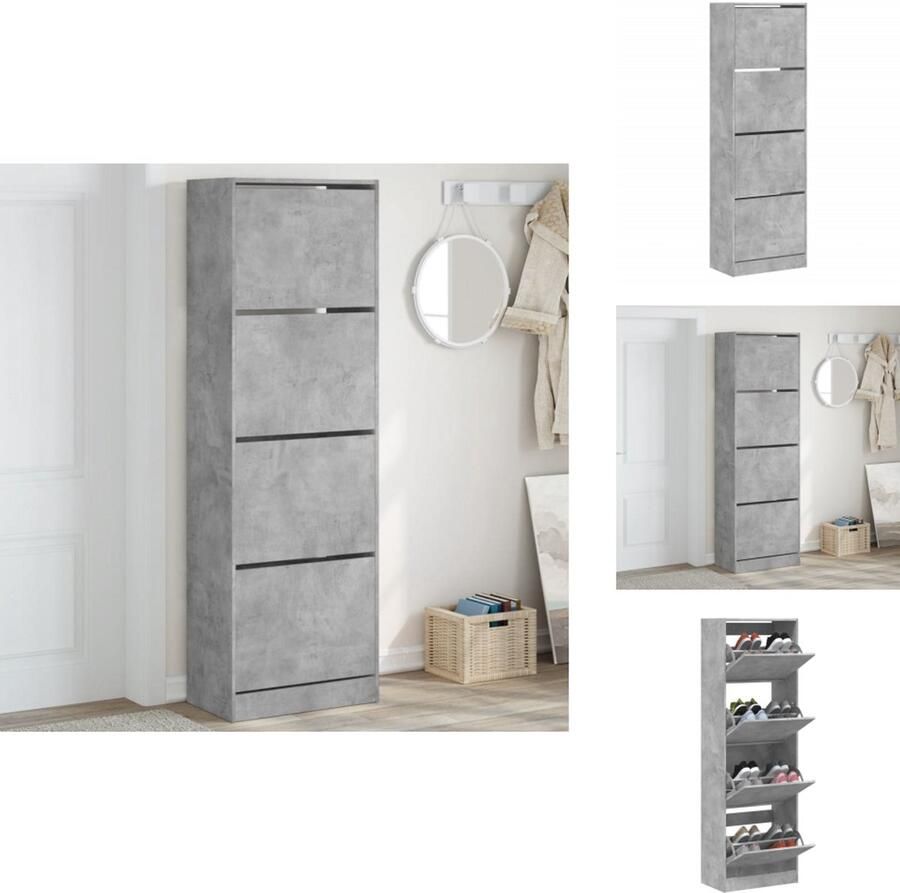 VidaXL Schoenenkast Schoenenkasten Schoenenrek Schoenen Kast Schoenenkast met 4 klaplades 60x34x187 5 cm betongrijs