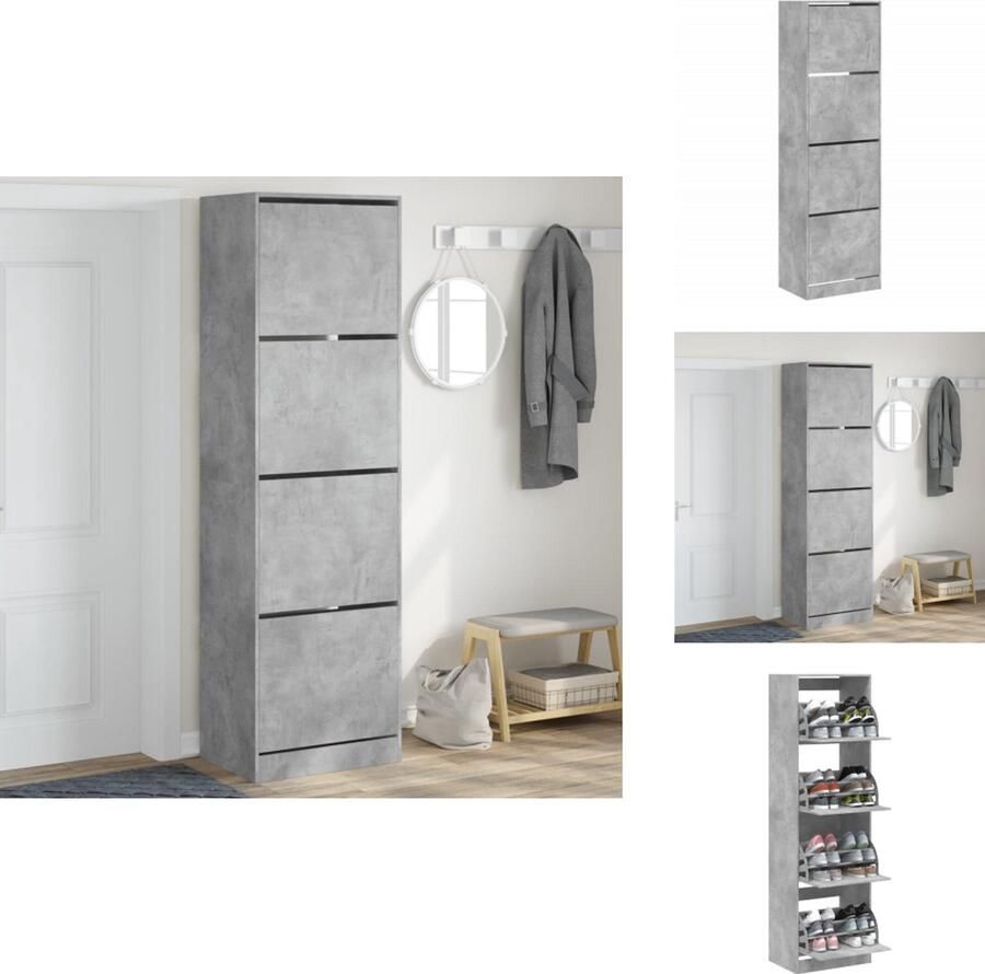 VidaXL Schoenenkast Schoenenkasten Schoenenrek Schoenen Kast Schoenenkast met 4 klaplades 60x42x204 cm betongrijs