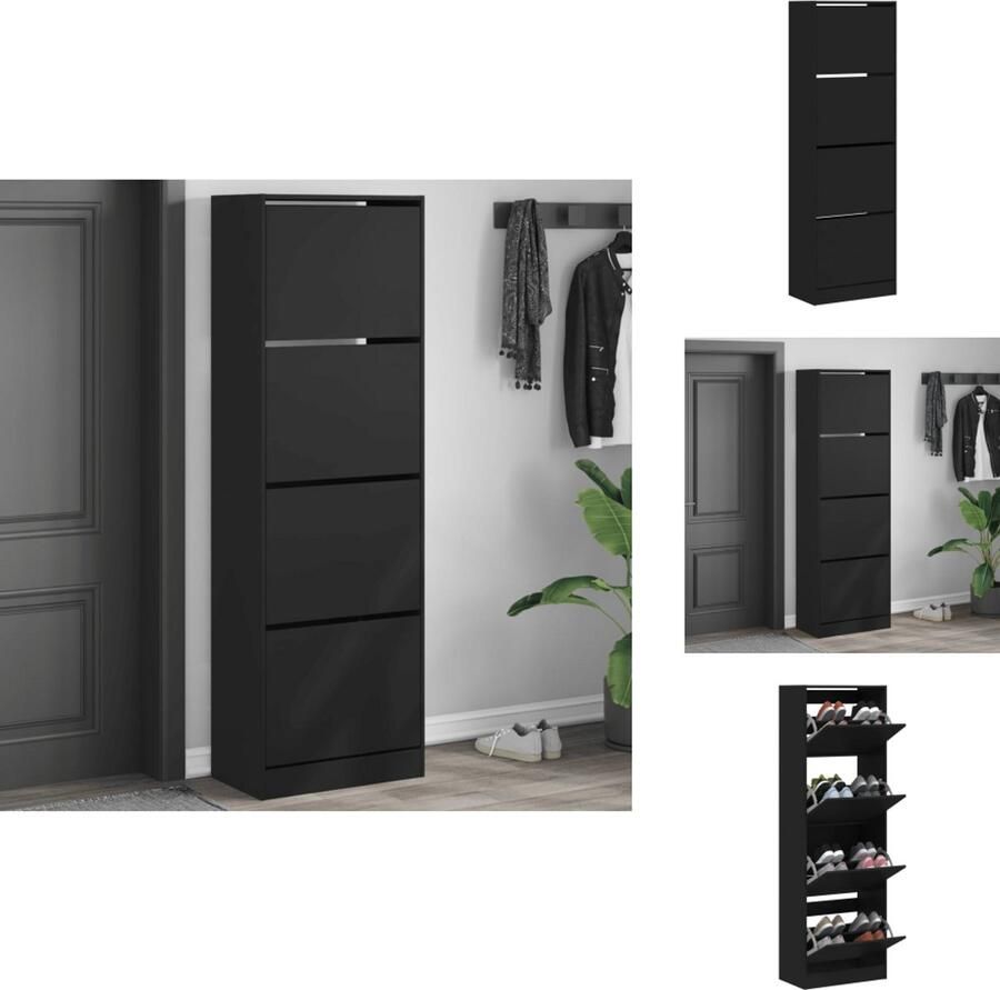 VidaXL Schoenenkast Schoenenkasten Schoenenrek Schoenen Kast Schoenenkast met 4 klaplades 60x34x187 5 cm zwart