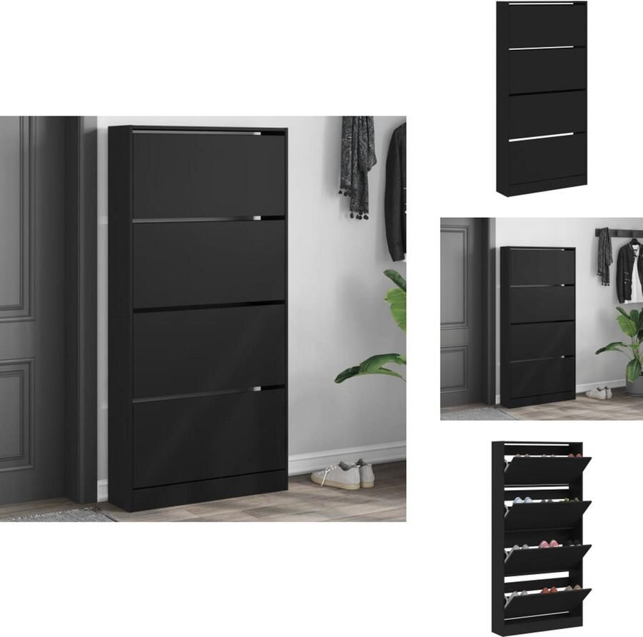 VidaXL Schoenenkast Schoenenkasten Schoenenrek Schoenen Kast Schoenenkast met 4 klaplades 80x21x163 5 cm zwart