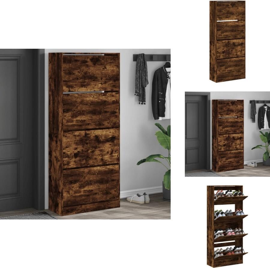 VidaXL Schoenenkast Schoenenkasten Schoenenrek Schoenen Kast Schoenenkast met 4 klaplades 80x34x187 5 cm gerookt eikenkleur