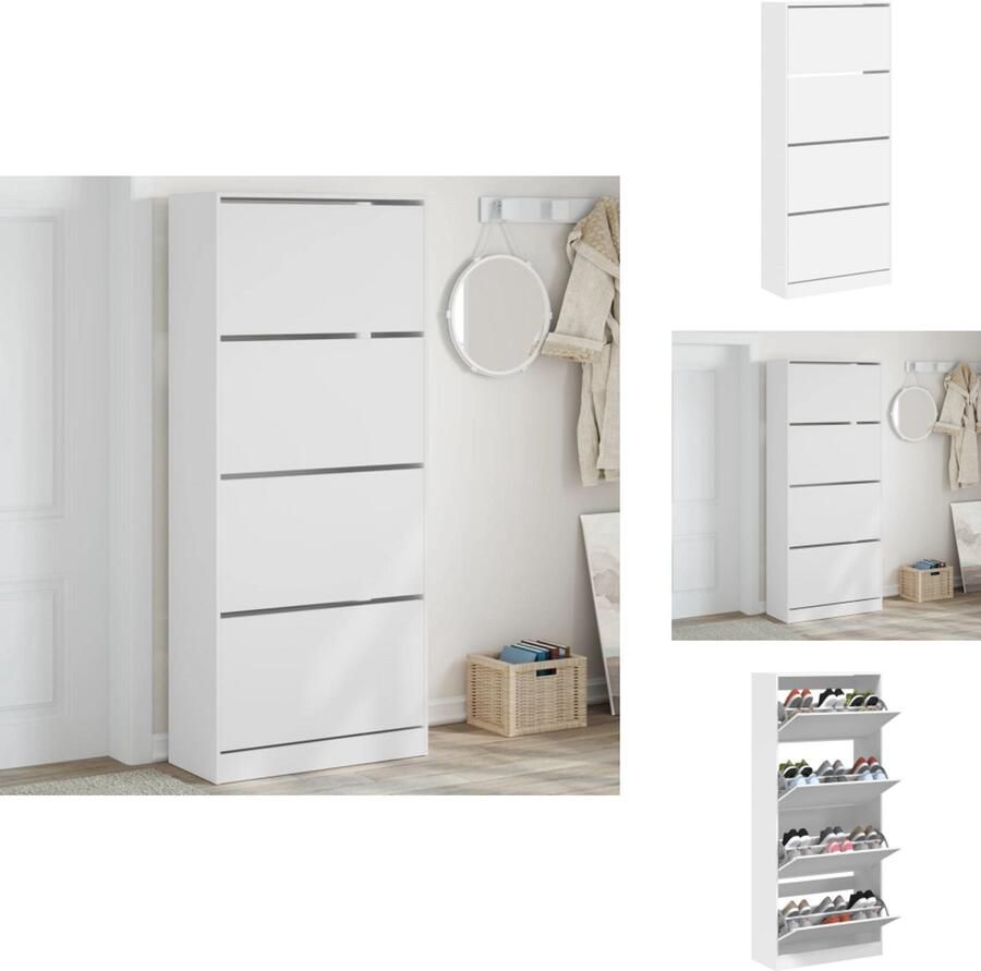 VidaXL Schoenenkast Schoenenkasten Schoenenrek Schoenen Kast Schoenenkast met 4 klaplades 80x34x187 5 cm wit