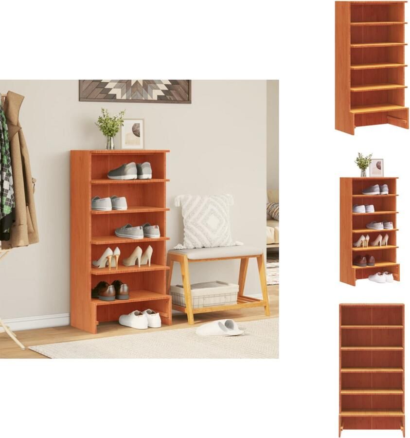 VidaXL Schoenenkast Schoenenkasten Schoenenrek Schoenenbank Schoenenkast 52x30x104 cm massief grenenhout wasbruin
