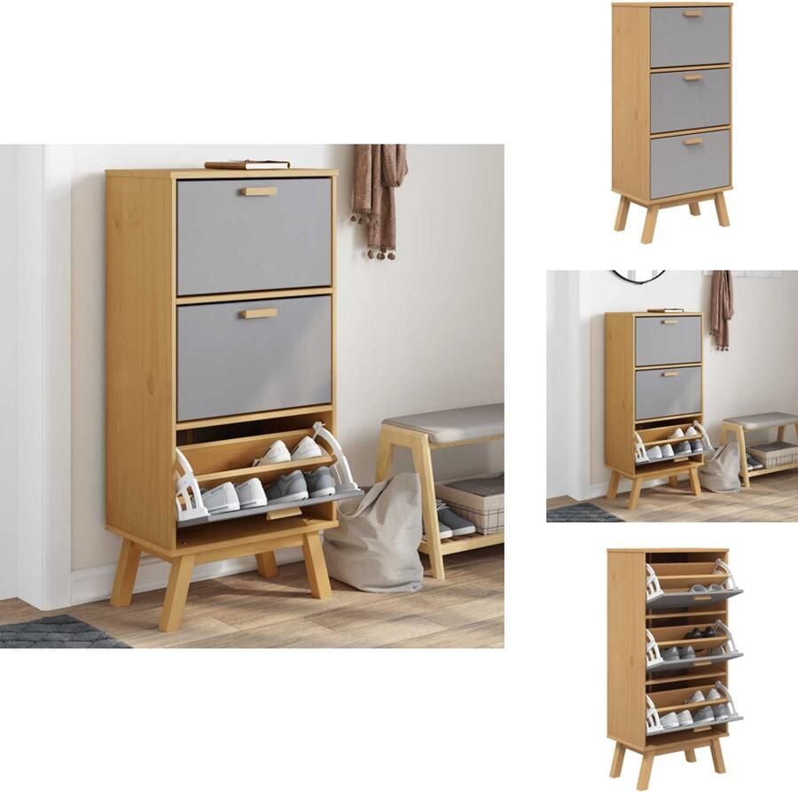 VidaXL Schoenenkast Schoenenkasten Schoenenrek Schoenenbank Schoenenkast OLDEN 55x35x120 cm grenenhout grijs en bruin
