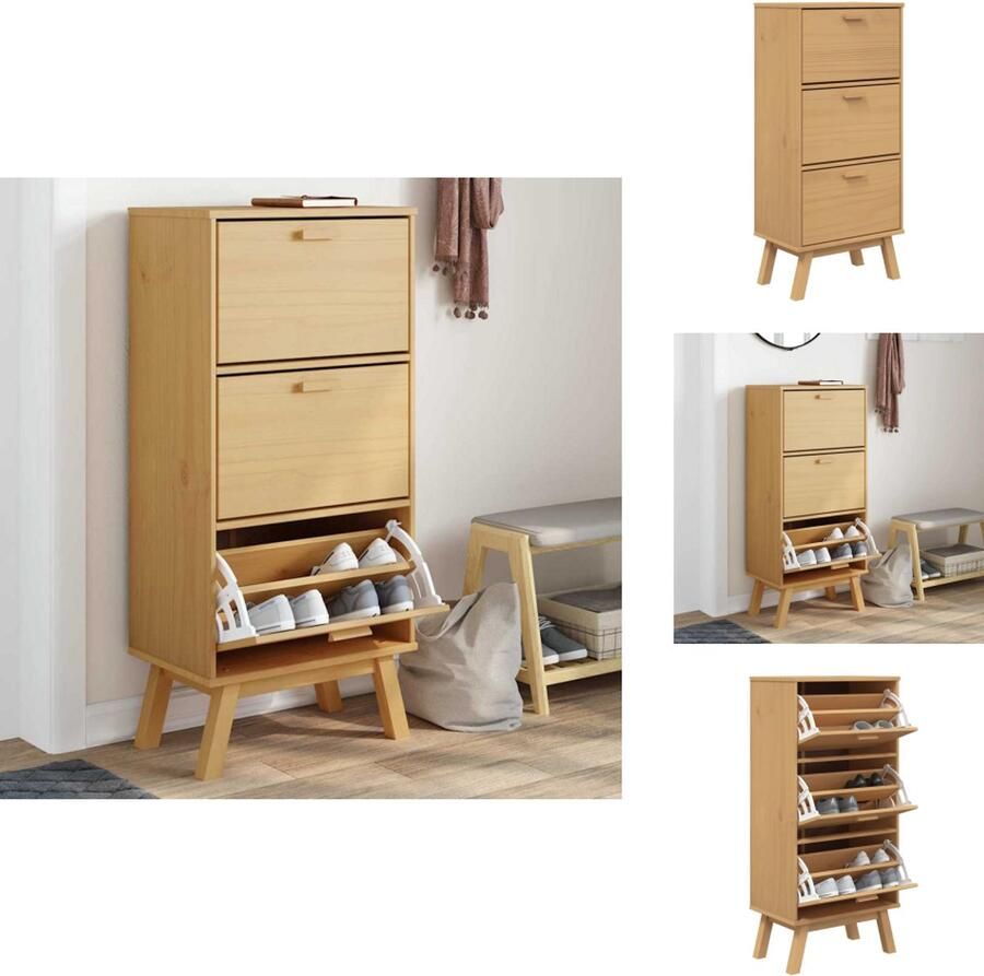 VidaXL Schoenenkast Schoenenkasten Schoenenrek Schoenenbank Schoenenkast OLDEN 55x35x120 cm grenenhout bruin