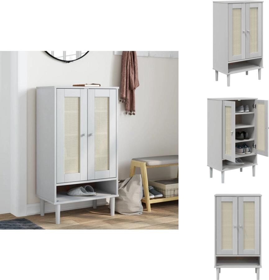 VidaXL Schoenenkast Schoenenkasten Schoenenrek Schoenenbank Schoenenkast SENJA 59 5x35x107 cm rattan look grenenhout wit