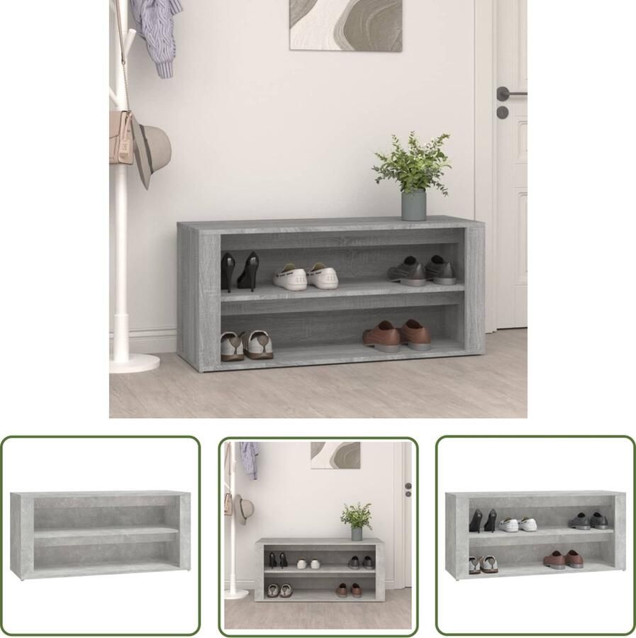 The Living Store Schoenenrek Betongrijs 100 x 35 x 45 cm Hoge Kwaliteit Schoenenrek Schoenenkast Bergruimte Houten Schoenenrek Grijze Schoenenkast - Foto 2