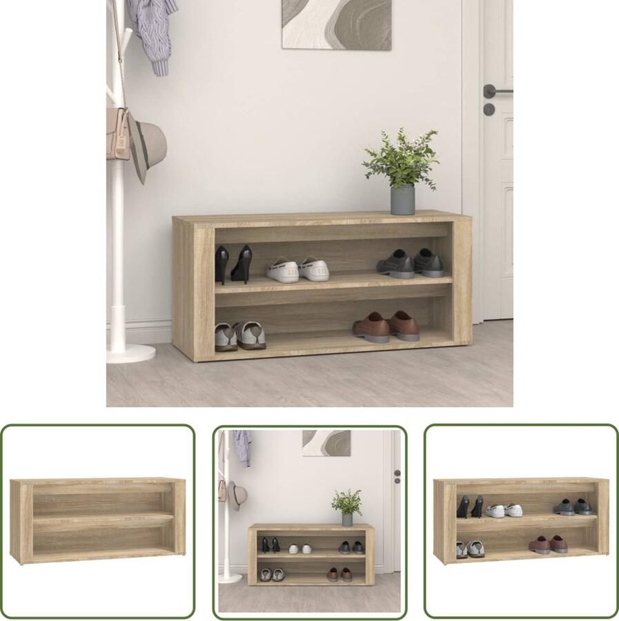 The Living Store Schoenenrek 100x35x45 cm bewerkt hout sonoma eikenkleurig Schoenenrek Schoenenkast Houten Schoenenrek Sonomapine Schoenendoos Opslag Oplossing - Foto 2