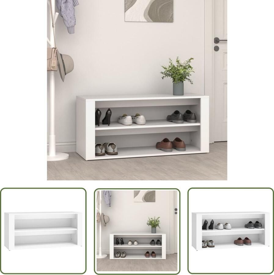 The Living Store Schoenenrek Wit 100 x 35 x 45 cm Voldoende opbergruimte Schoenenrek Schoenenkast Houten Schoenenrek Wit Schoenenrek Opbergruimte - Foto 2