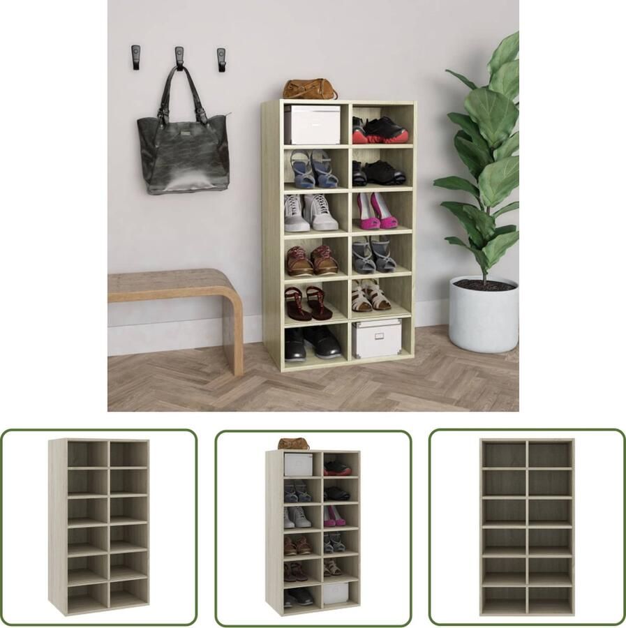 The Living Store Schoenenrek 54x34x100 5 cm bewerkt hout sonoma eikenkleurig Schoenenrek Schoenenkast Houten Schoenenrek Schoenen Organizer Opslagruimte - Foto 2