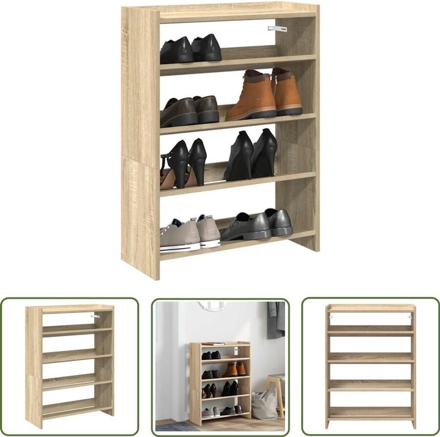 VidaXL Schoenenrek 60x25x81 cm bewerkt hout sonoma eikenkleurig Schoenenrek Schoenenkast Houten Schoenenrek Sonoma Eiken Opbergruimte