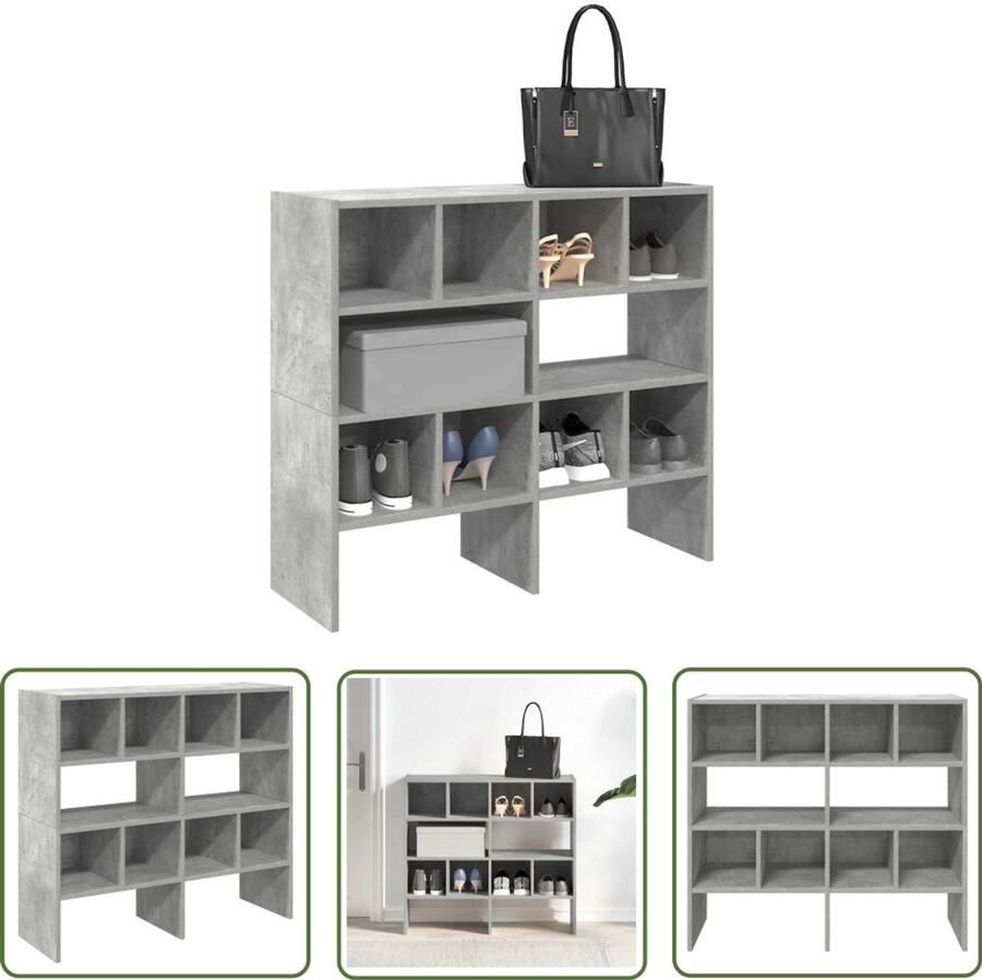 The Living Store Schoenenrekken 2 st stapelbaar 89 5x30x40 cm betongrijs Schoenenrek Schoenenkast Stapelbare Schoenenrek Bergruimte Organisatie