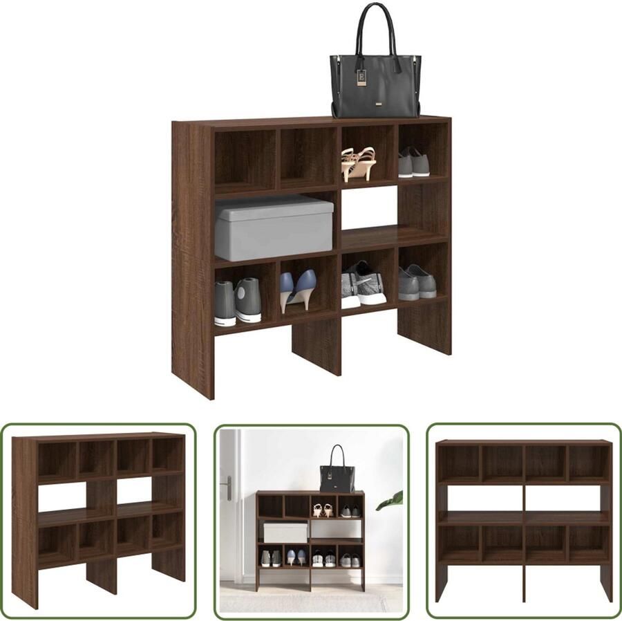 The Living Store Schoenenrekken 2 st stapelbaar 89 5x30x40 cm bruin eikenkleur Schoenenrek Schoenenkast Houten Schoenenrek Opbergplank Organisatie