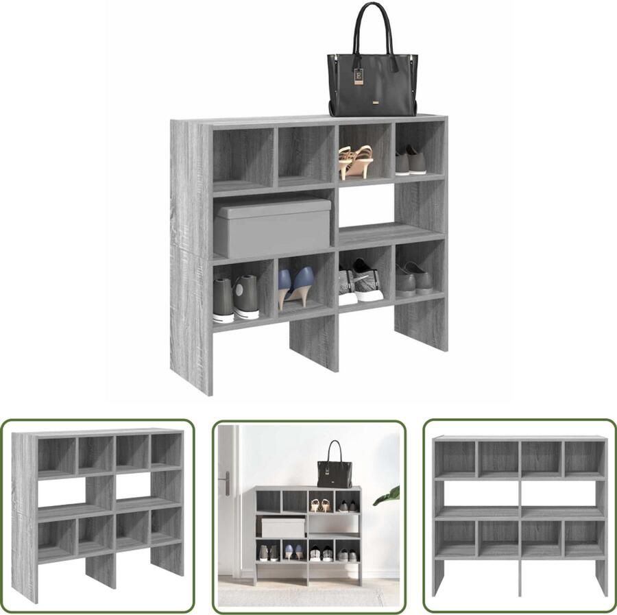 The Living Store Schoenenrekken 2 st stapelbaar 89 5x30x40 cm grijs sonoma eiken Schoenenrek Schoenenkast Opbergsysteem Entree Organisatie Badkamer Organisatie