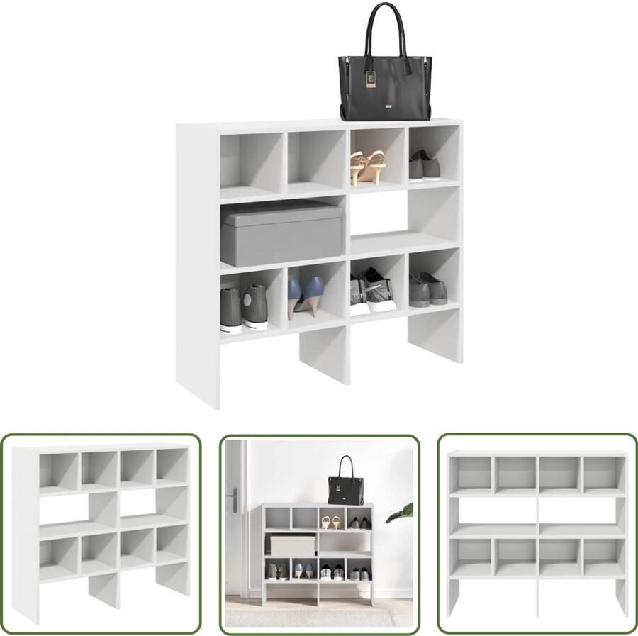 The Living Store Schoenenrekken 2 st stapelbaar 89 5x30x40 cm wit Schoenenrek Schoenenkast Houten Schoenenrek Stapelbare Schoenenrek Opbergruimte
