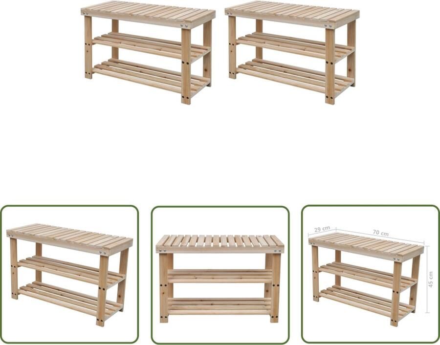 The Living Store Houten Schoenenrek 70 x 29 x 45 cm 2 Opberglagen Schoenenrek Schoenenkast Entreebank Houten Meubilair Bergruimte - Foto 2