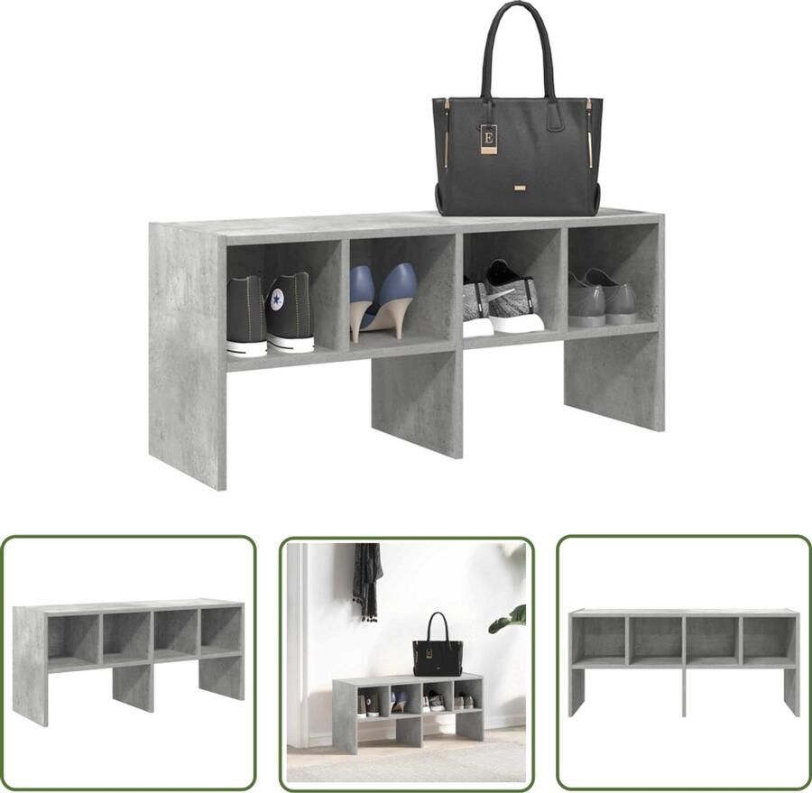 The Living Store Schoenenrek stapelbaar 89 5x30x40 cm betongrijs Schoenenrek Schoenenkast Opbergruimte Houten Schoenenrek Stapelbaar Schoenenrek