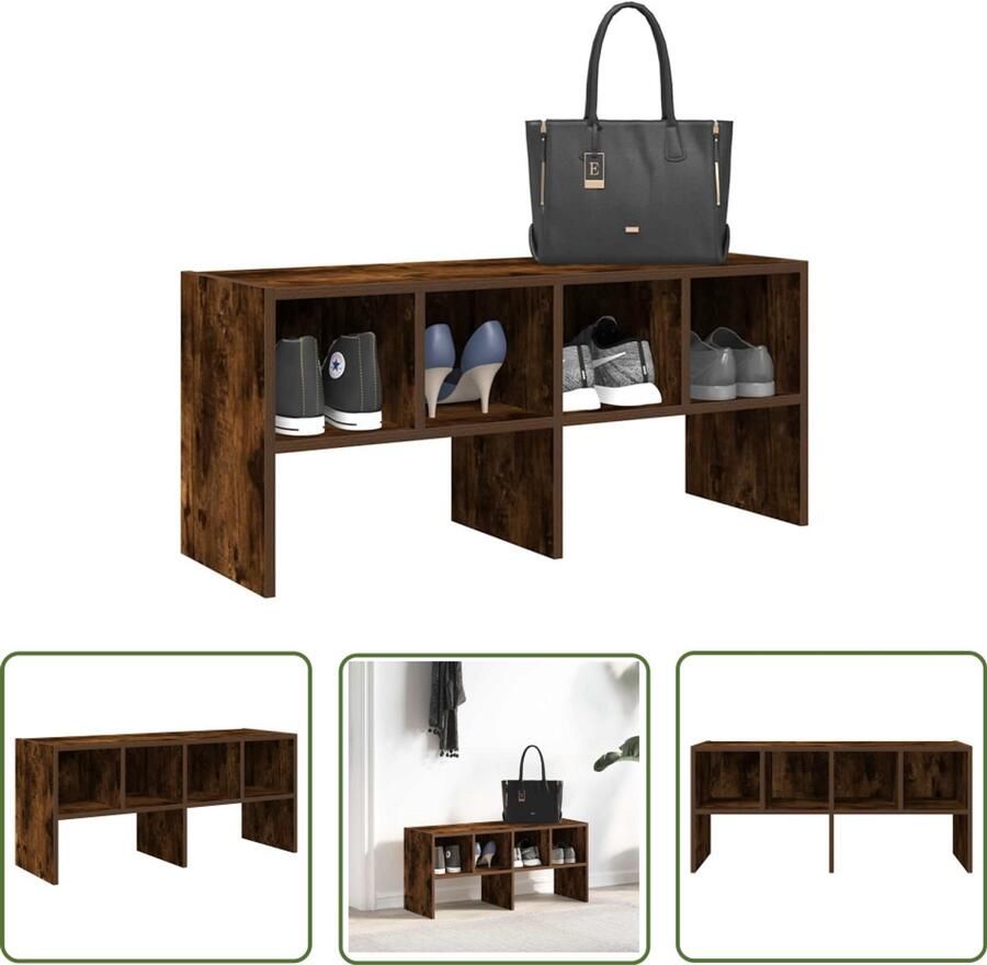 The Living Store Schoenenrek stapelbaar 89 5x30x40 cm gerookt eikenkleurig Schoenenrek Schoenenkast Opbergruimte Houten Schoenenrek Stapelbaar Schoenenrek