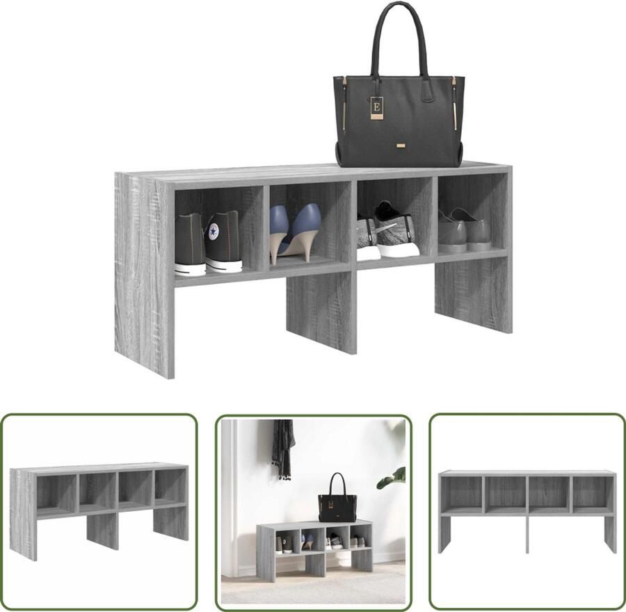 The Living Store Schoenenrek stapelbaar 89 5x30x40 cm grijs sonoma eikenkleurig Schoenenrek Schoenenkast Opbergkast Houten Schoenenrek Stapelbaar Schoenenrek