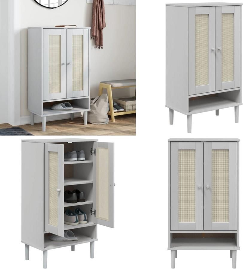 VidaXL Schoenenkast SENJA 59 5x35x107 cm rattan look grenenhout wit Schoenenkast Schoenenkasten Schoenenrek Schoenenbank