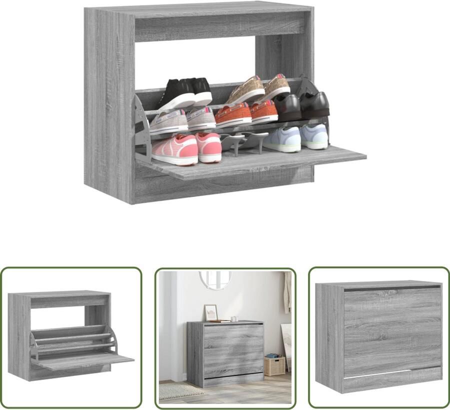 The Living Store Schoenenkast 80x42x69 cm bewerkt hout grijs sonoma eikenkleurig Schoenenkast Smal Grijze Schoenenkast Houten Schoenenkast Compact Schoenenkast