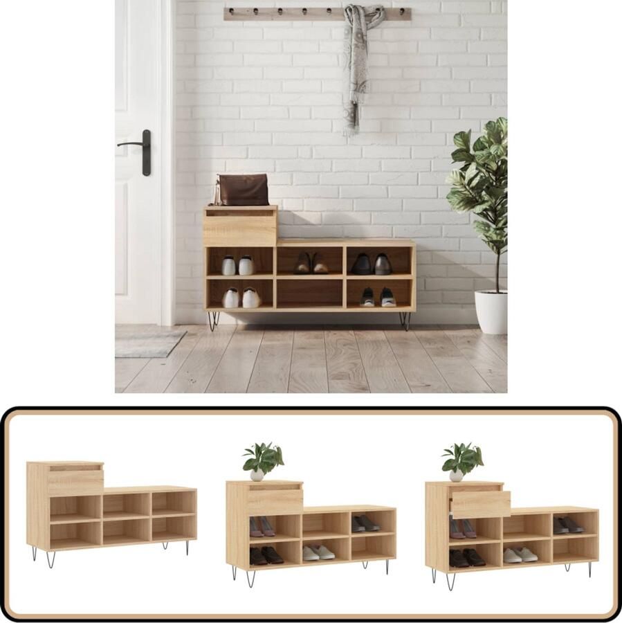 VidaXL Schoenenkast Sonoma Eiken 102x36x60 cm Schoenenkast Eikenschoenenkast Houten Schoenenkast Bergruimte Schoenen Organisatie Schoenen Schoenopslag