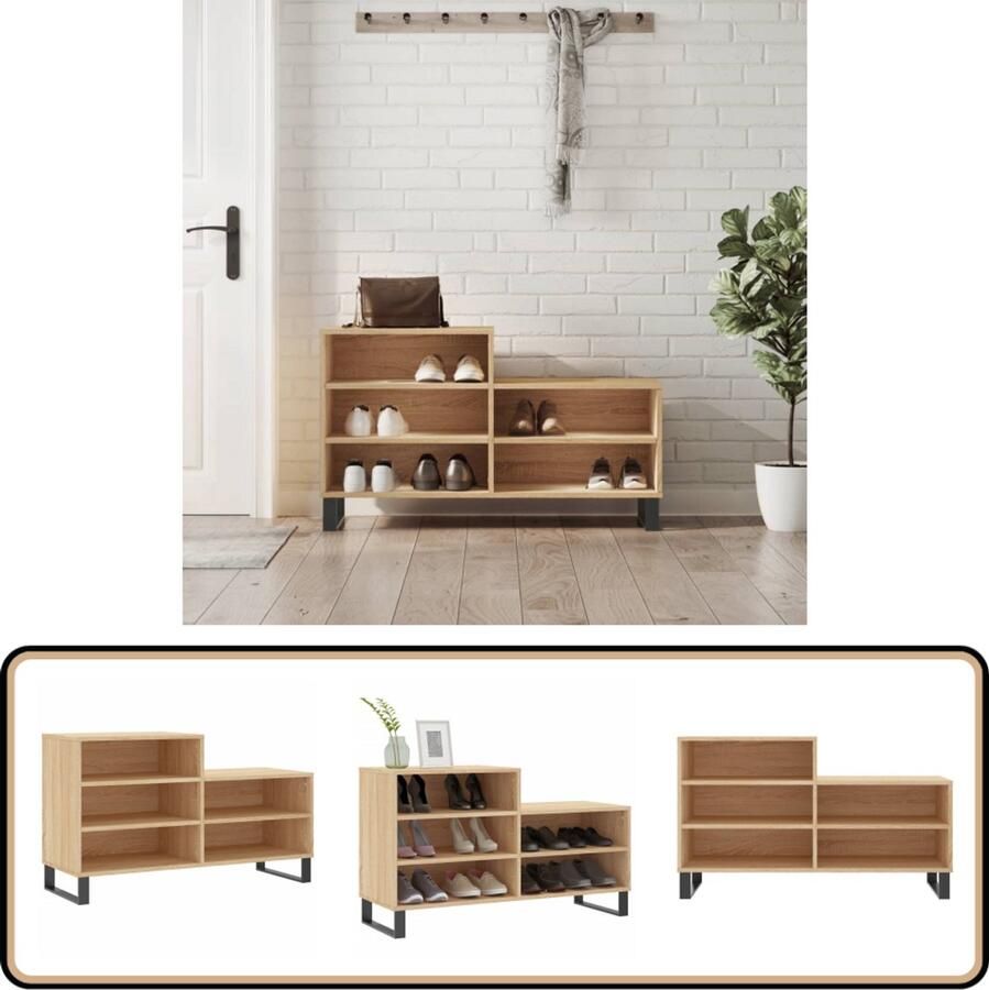 VidaXL Schoenenkast Sonoma eiken 102x36x60 cm Schoenenkast Houten Schoenenkast Schoenenrek Bergruimte Opslagruimte Woonaccessoires Interieuraccessoires Sonomahouten