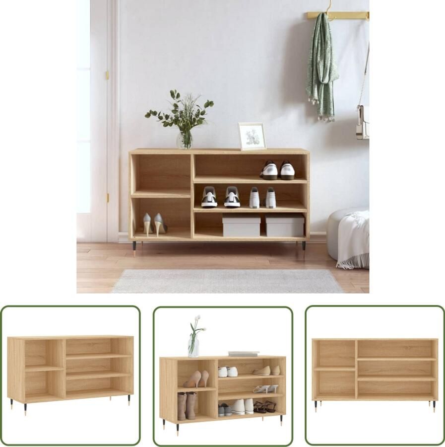 VidaXL schoenenkast Sonoma eiken 102x36x60 cm Schoenenkast Schoenen Rek Schoenuitlegger Bergruimte Houten Kast Design Meubel Eiken Kleur