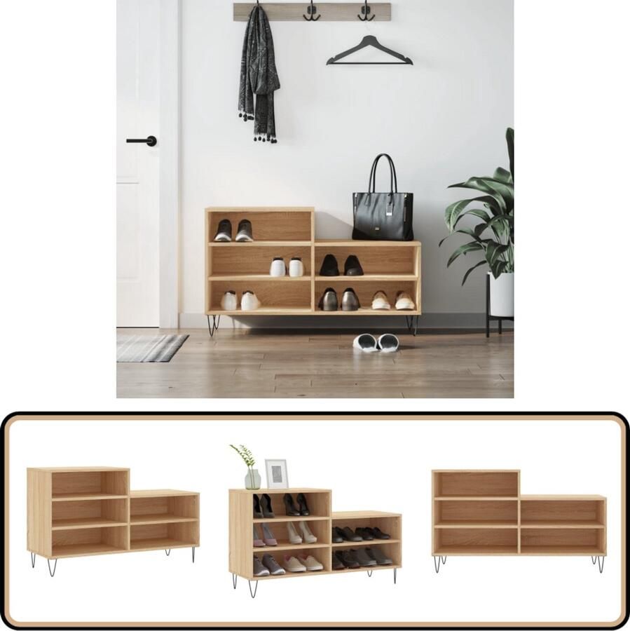 VidaXL Schoenenkast Sonoma Eiken 102x36x60 cm Schoenenkast Schoenen Rek Schoenuitlegger Bergruimte Houten Kast