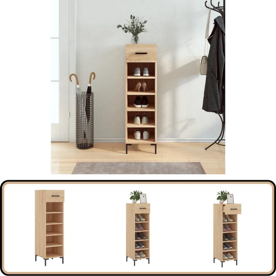 VidaXL Schoenenkast Sonoma Eiken 30x35x105 cm Schoenenkast Schoenen Rek Schoenu Kast Houten Schoenenkast Eiken Schoenenkast