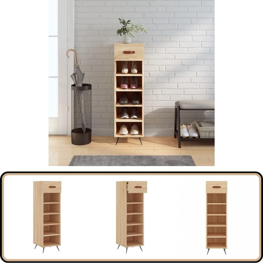 VidaXL Schoenenkast Sonoma Eiken 30x35x105 cm Schoenenkast Schoenenopbergers Schoenuitlegger Kasten Bergruimte