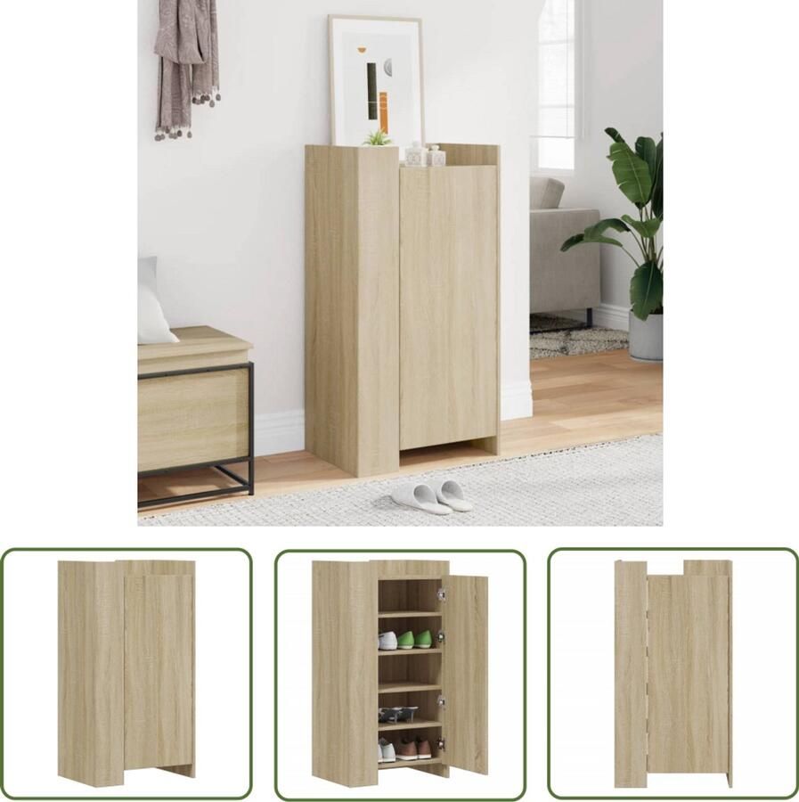 The Living Store Schoenenkast 52x37 5x100 cm bewerkt hout sonoma eikenkleurig Schoenenkast Houten Schoenenkast Schoenenrek Bruine Schoenenkast Sonoma Eiken