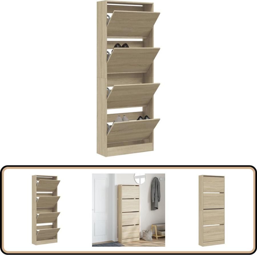 VidaXL Schoenenkast Sonoma Eiken 60x21x163 5 cm Schoenenrek Schoenenrekken Opbergrek Voor Schoenen Schoenenstellage