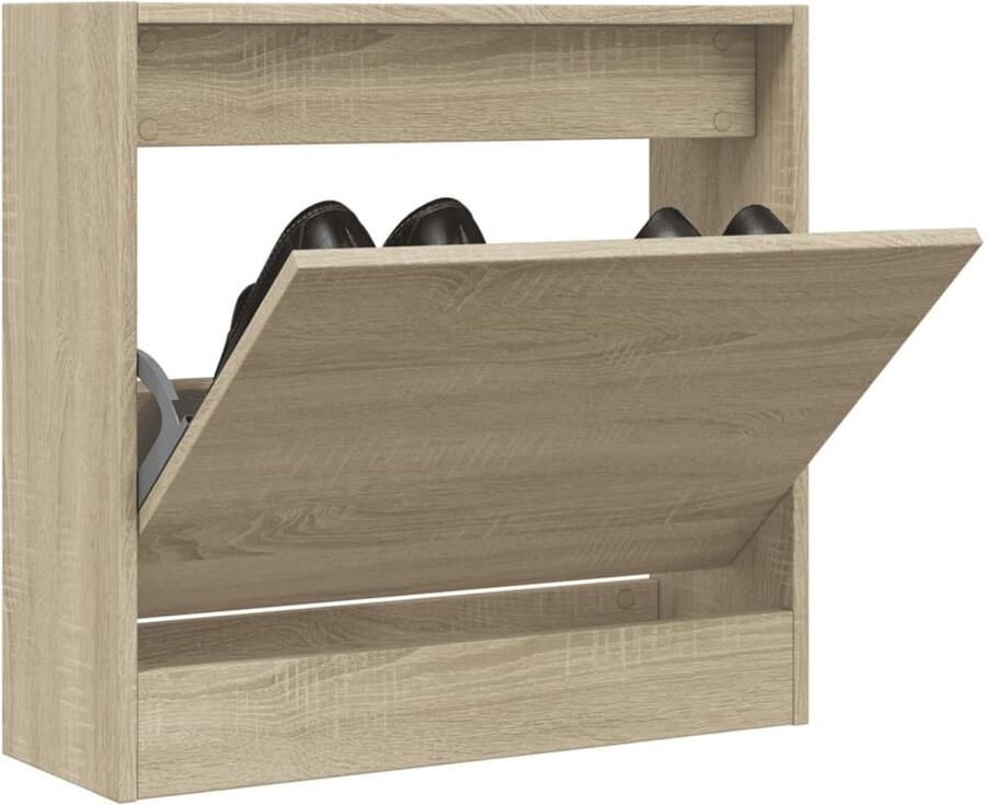 VidaXL Schoenenrek Schoenenrekken Opbergrek Voor Schoenen Schoenenstellage Schoenenkast 60x21x57 cm bewerkt hout sonoma eikenkleurig - Foto 2