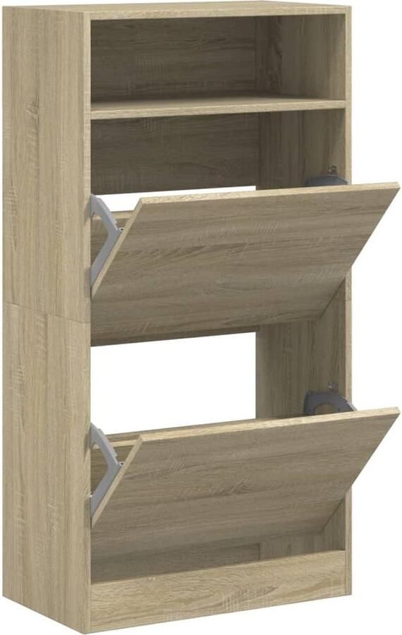 VidaXL Schoenenrek Schoenenrekken Opbergrek Voor Schoenen Schoenenstellage Schoenenkast 60x34x116 cm bewerkt hout sonoma eikenkleurig - Foto 2