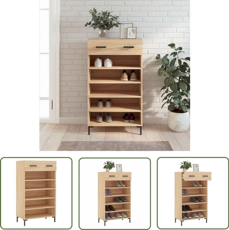 VidaXL Schoenenkast Sonoma Eiken 60x35x105 cm Schoenenkast Schoenen Rek Opberg Kast Houten Schoenenkast Schoenen Organisatie Vintage Schoenenkast Industrieel Design Bruine Schoenenkast
