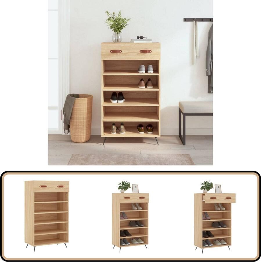 VidaXL Schoenenkast Sonoma Eiken 60x35x105 cm Schoenenkast Schoenen Rek Schoenuitlegers Kastje Bergruimte