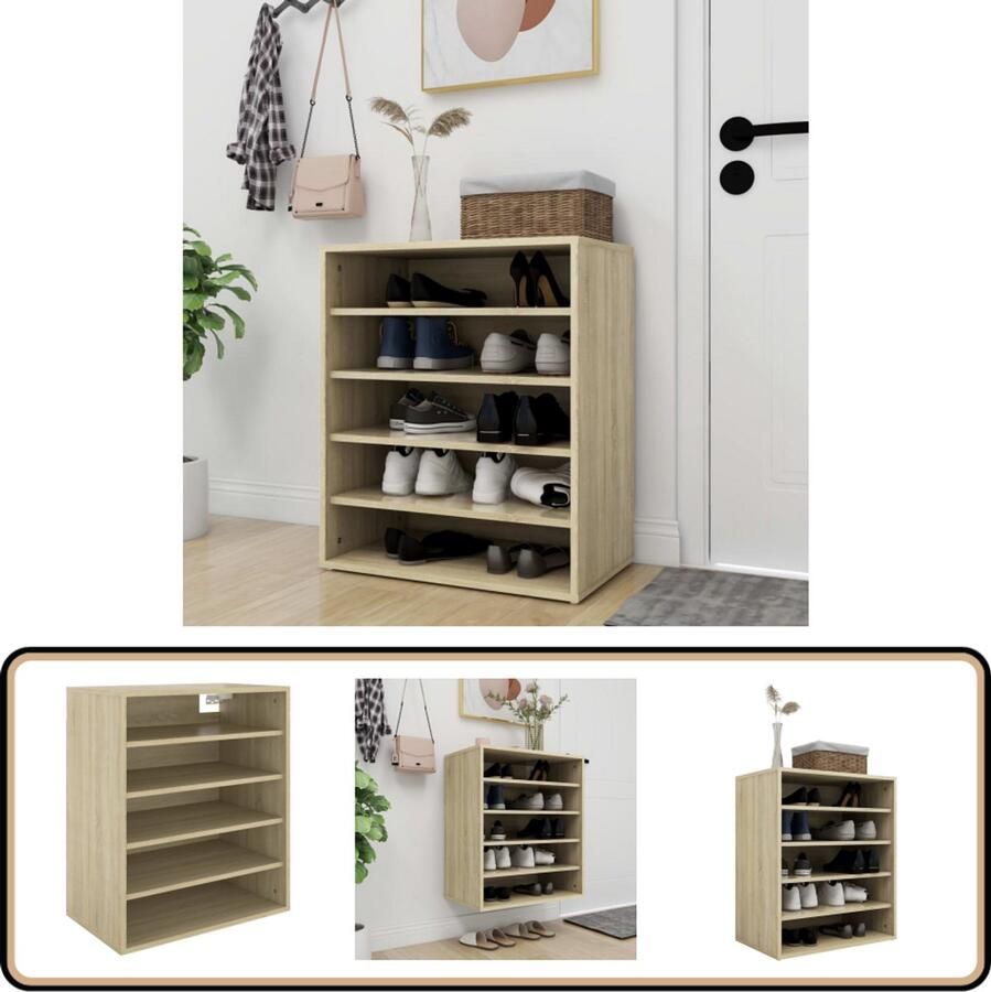 VidaXL Schoenenkast Sonoma Eiken 60x35x70 cm Schoenenkast Schoenenopbergers Houten Kast Bruine Kast Scandinavische Stijl