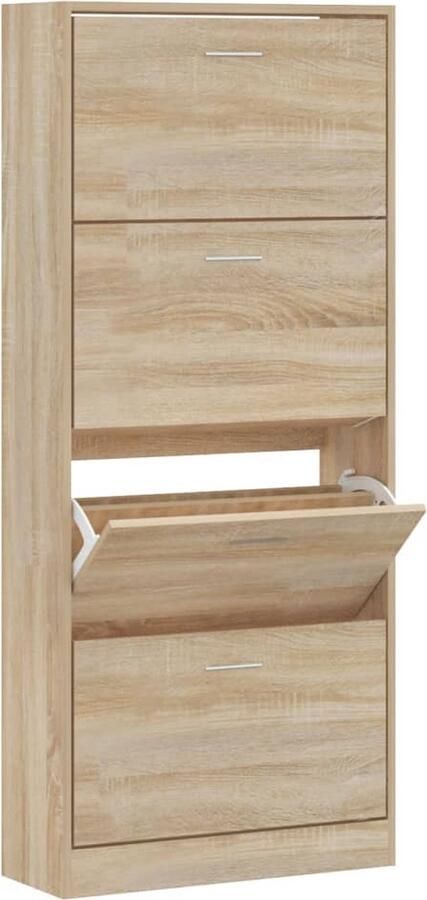 VidaXL Schoenenkast Sonoma Eiken 63x24x147 cm Schoenenkast Houten Schoenenkast Schoenenopslag Entreebankje Bergruimte Bruine Schoenenkast Sonoma Eiken