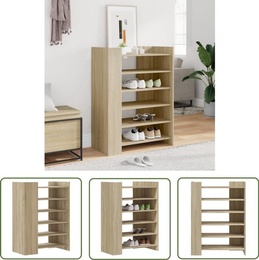 The Living Store Schoenenkast 74 5x37 5x100 cm bewerkt hout sonoma eikenkleurig Schoenenkast Houten Schoenenkast Bruine Schoenenkast Sonoma Eiken Opbergkast